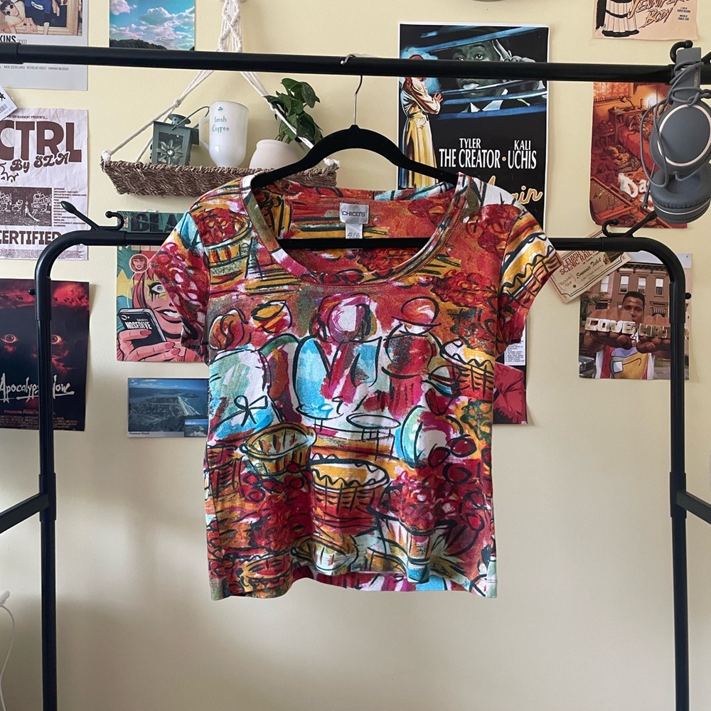 Chico's Multicolor Abstract Top - 100% cotton